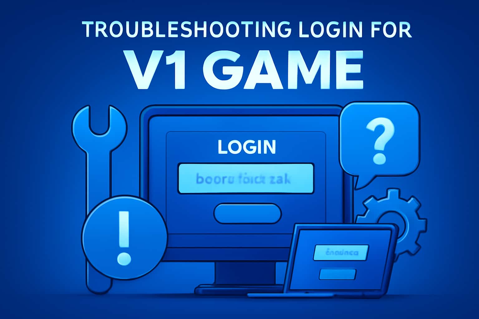 An informational graphic depicting troubleshooting login for V1 Game with the text 'V1 Game' highlighted.