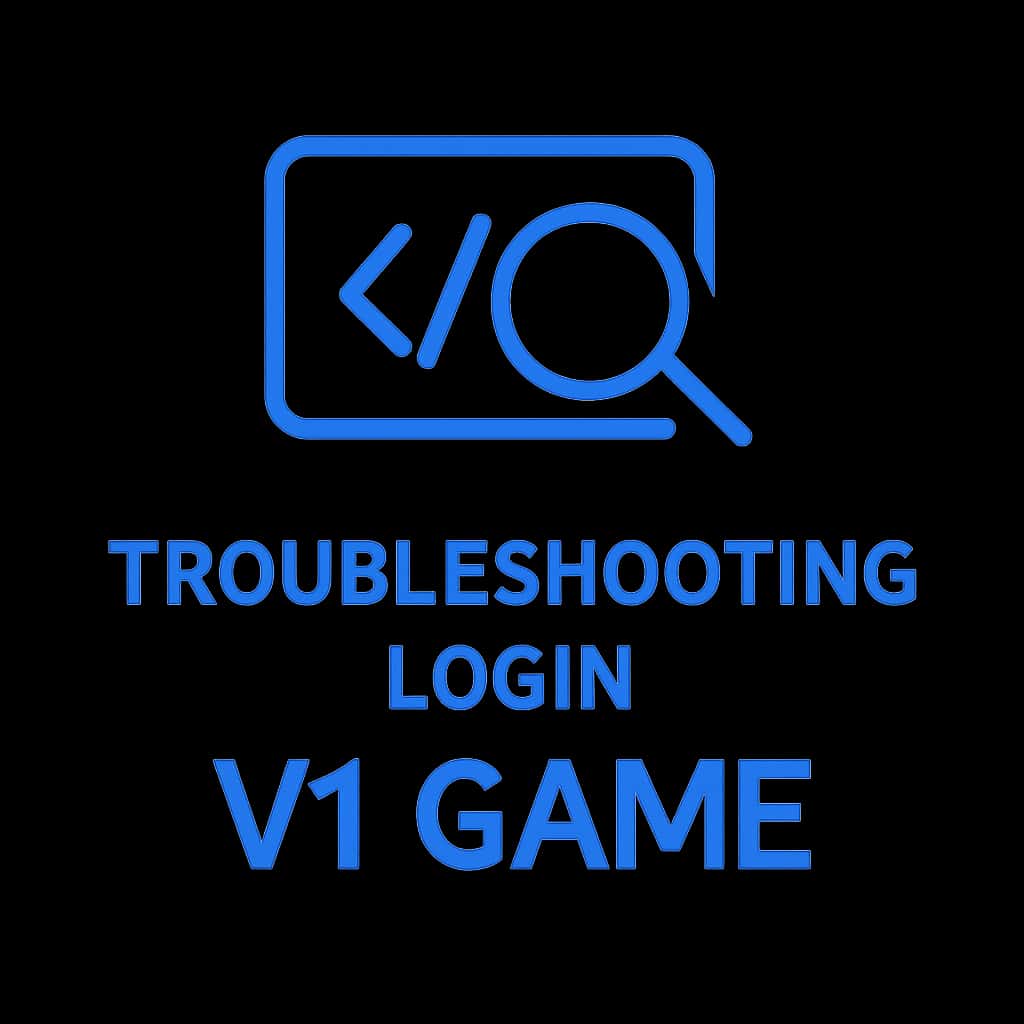 A professional badge icon representing troubleshooting login for V1 Game.
