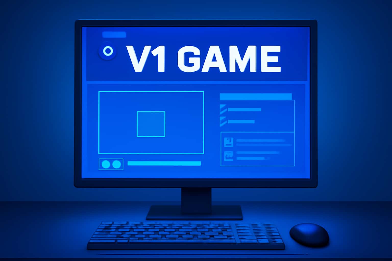 An interface layout displaying the features of the V1 Game with the title 'Navigating the V1 Game Interface'.