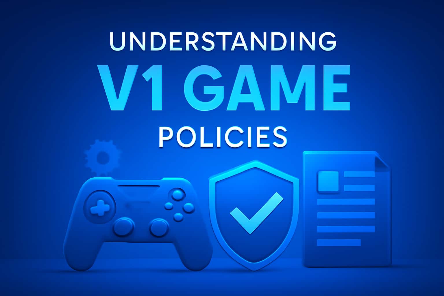 An educational visual representation of V1 Game Policies with a futuristic theme.